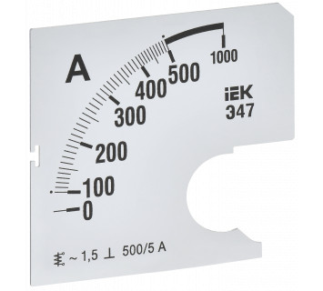 Шкала сменная для амперметра Э47 500/5А класс точности 1,5 72х72мм IEK