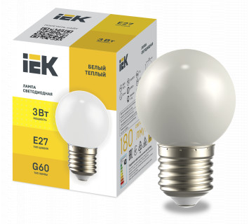 LIGHTING Лампа светодиодная декоративная G60 шар 3Вт 230В теплый белый E27 IEK