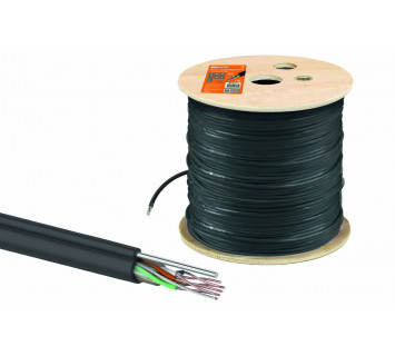 Кабель витая пара U/UTP Cat 5e 4х2х24AWG (305м) solid, PE для наружн. прокл., чёрный, трос 1,2мм TDM