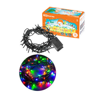 Гирлянда новогодняя  светодиодная, СГ 100 З, 220 В, зеленый шнур, многоцветная, 5 м, 8 режимов  TDM