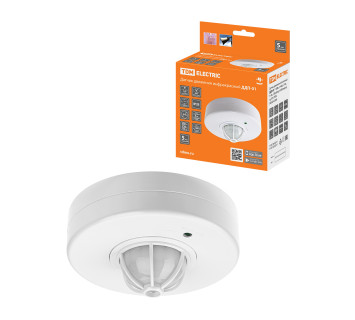 Датчик движения потол. ДДП-01 1100Вт, 5-480с, 2-8м, 5+Лк, 120(сбоку)+360(сверху) гр, IP33, TDM