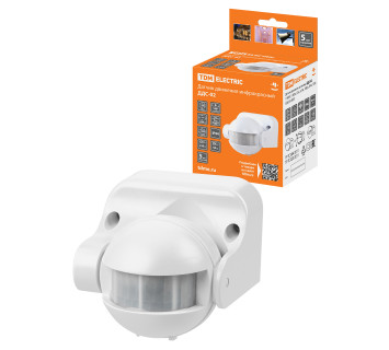 Датчик движения стена ДДС-02 1100Вт, 5-480с, 12м, 5+Лк, 180гр, IP44, TDM