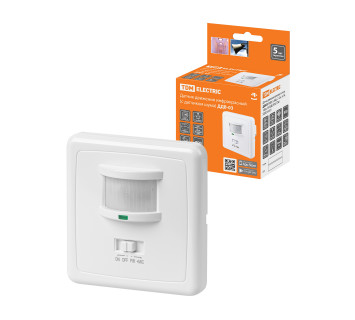 Датчик движения встраив. ДДВ-03 500Вт, 5-480с, 2-12м, 5+Лк, 140гр, 30-90Дб, IP20, TDM