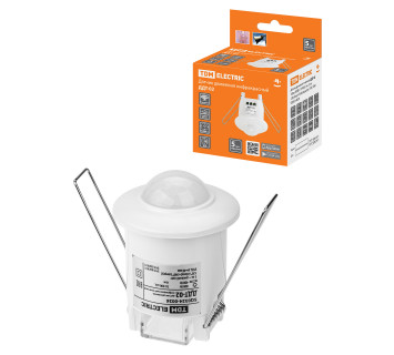 Датчик движения точечный ДДТ-02 40мм, 800Вт, 10-900с, 6м, 3+лк, 120(сбоку)+360(сверху)гр, IP20, TDM