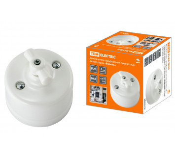 Выключатель фарфоровый поворотный с ручкой (бантик) 10А белый «Болонь» TDM