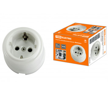 Розетка фарфоровая 2П+З 16А 250В белая «Болонь» TDM