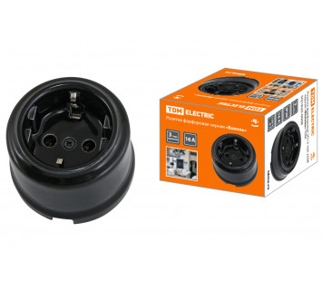 Розетка фарфоровая 2П+З 16А 250В черная «Болонь» TDM