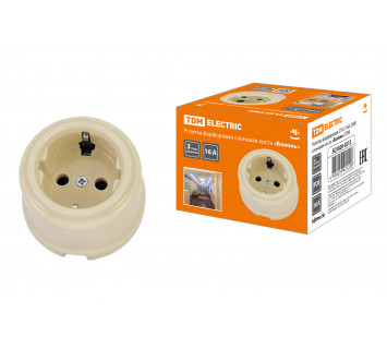Розетка фарфоровая 2П+З 16А 250В сл. кость «Болонь» TDM