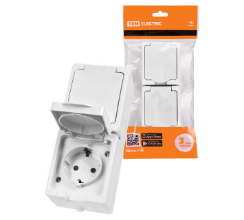 Розетка двойная 2П+З (вертикальная) открытой установки IP54 16А белая 