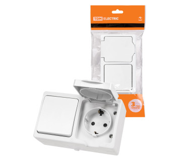Блок (горизонтальный) выключатель 1-кл. + розетка 2П+З с з/ш БКВР IP54 белый 