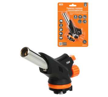 Горелка газовая, регулятор подачи, пьезоподжиг, бутан, профи, блистер, 1 шт.,