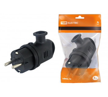 Вилка угловая с ушком каучук 2Р+РЕ 16А 250В IP44 TDM